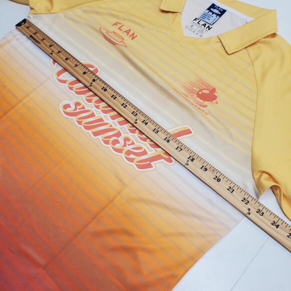 FLAN LABS Caramel Sunset Soccer Jersey Mens L Short Sleeve Graphic Print NWOT - Picture 9 of 11